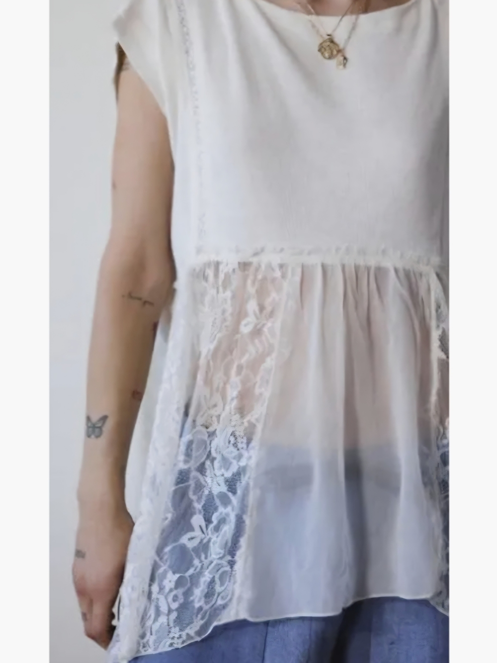 Urban Outfitters White Lace & Sheer Sleeveless Tunic